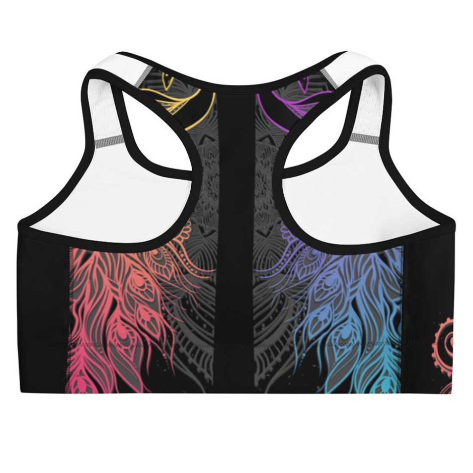 Graceful Peacock Skull Sports Bra Back